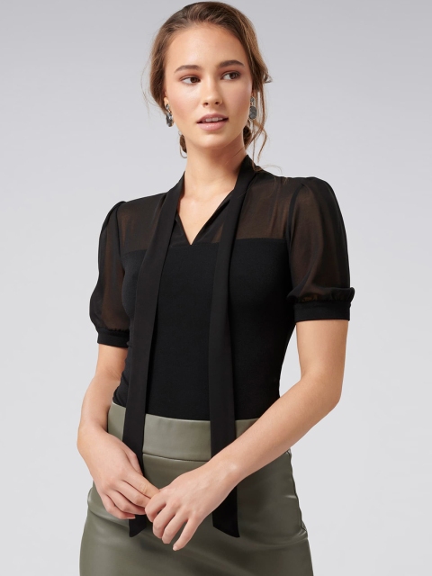 

Forever New Women Black Solid Fitted Top