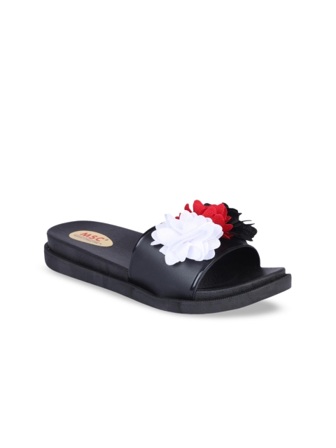 

MSC Women Black Applique Detail Open Toe Flats