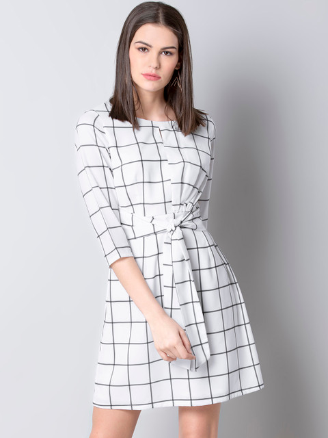 

FabAlley Women White & Black Fit and Flare Dress