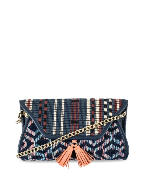 

Chumbak Navy Blue & Red Self Design Sling Bag