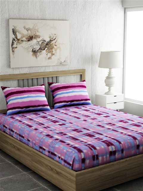 

EverHOME Purple Geometric 144 TC Cotton 1 Queen Bedsheet with 2 Pillow Covers