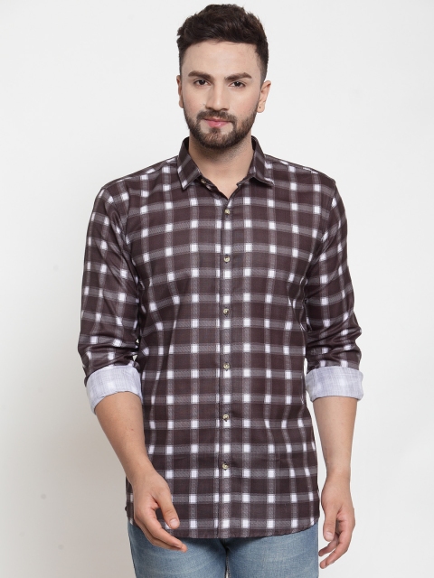 

JAINISH Men Brown & White Slim Fit Checked Casual Shirt