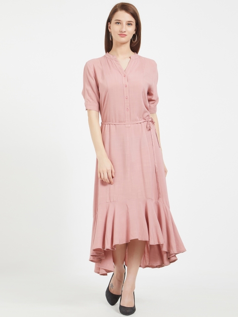

109F Women Pink Solid Shirt Dress