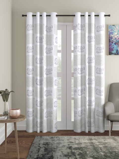 

Home Sizzler Green & White Set of 2 Door Printed Hand Block Printed Curtains