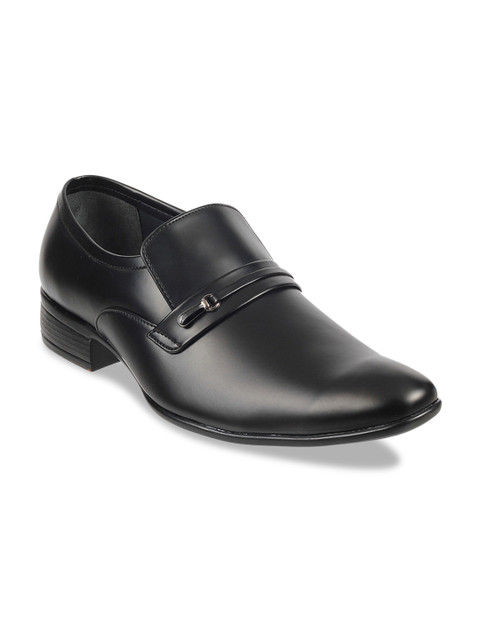 

Metro Men Black Solid Leather Formal Slip-On Shoes