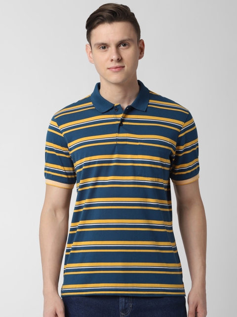 

Peter England Casuals Men Navy Blue & Yellow Striped Polo Collar T-shirt