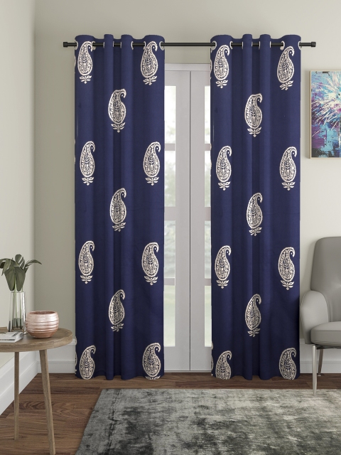 

Home Sizzler Blue & Silver-Toned Set of 2 Long Door Curtains