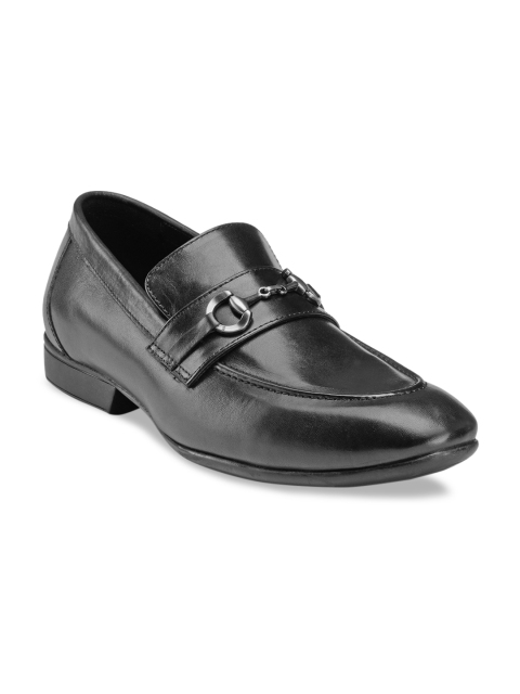 

Teakwood Leathers Men Black Solid Leather Lightweight Horsebit Loafers