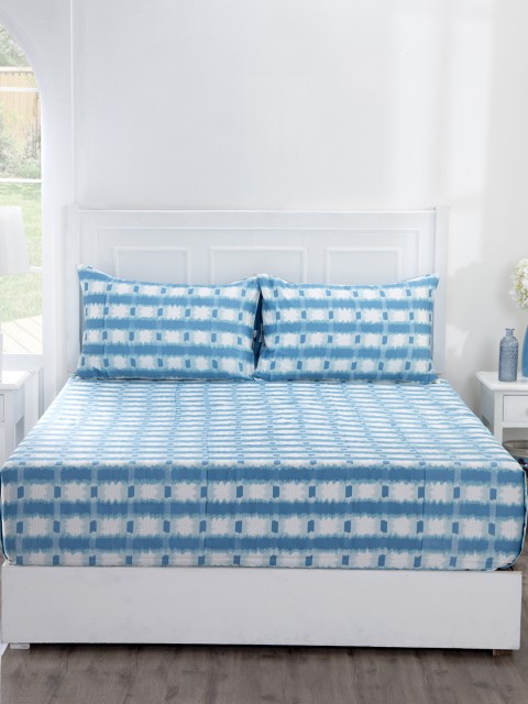 

MASPAR Blue & White Geometric 210 TC Cotton 1 Queen Bedsheet with 2 Pillow Covers