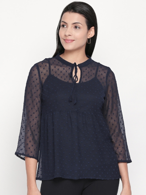

Honey by Pantaloons Women Navy Blue Self Design Empire Top