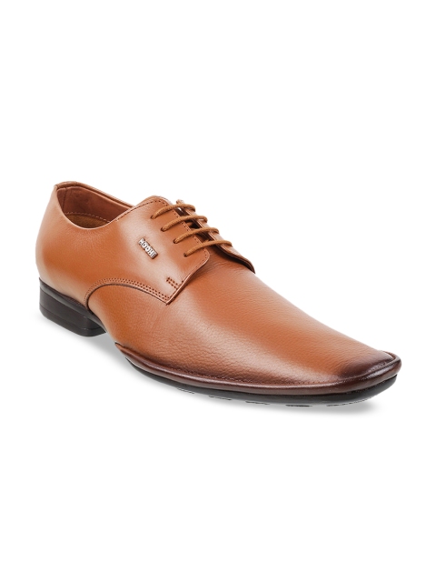 

Mochi Men Tan Brown Textured Leather Formal Derbys