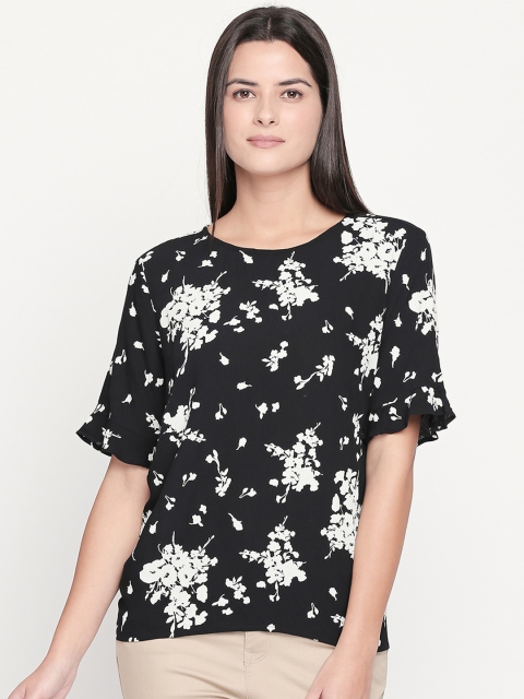 

Honey by Pantaloons Women Black Floral Print Top