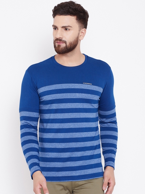

LE BOURGEOIS Men Blue Striped Round Neck T-shirt