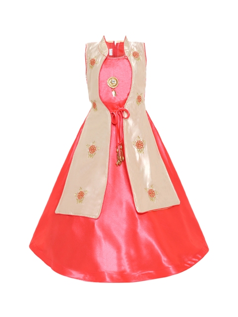 

Aarika Girls Beige & Red Colourblocked Layered Maxi Dress