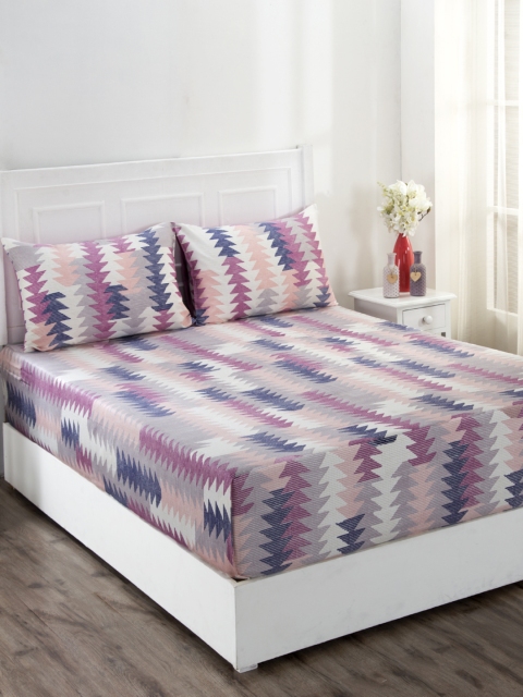 

MASPAR Multicoloured Geometric 210 TC Cotton 1 King Bedsheet with 2 Pillow Covers, Multi