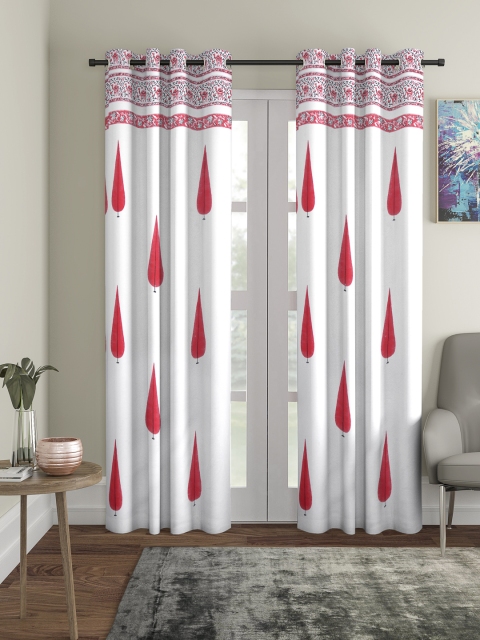 

Home Sizzler White & Red Set of 2 Long Door Curtains