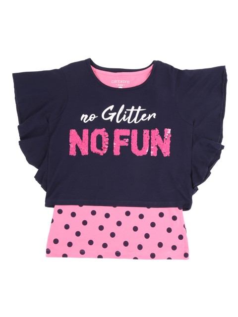

Pantaloons Junior Girls Navy Blue Printed Top