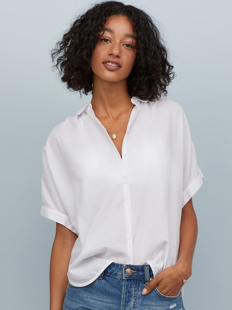 

H&M Women White Blouse With Dolman Sleeves