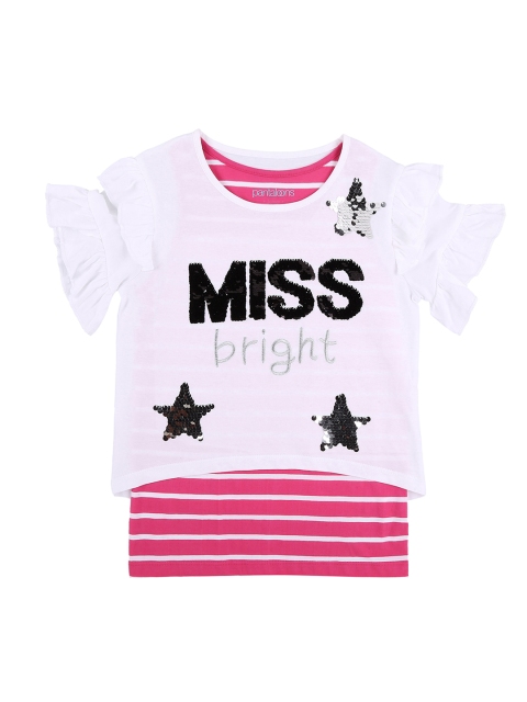 

Pantaloons Junior Girls White & Pink Printed Layered Tank Top