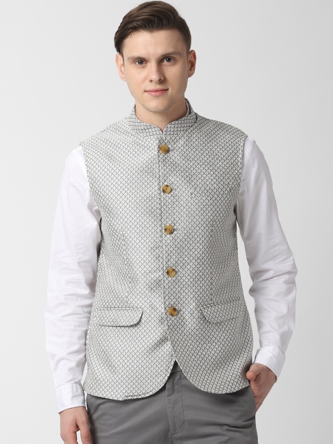 

Peter England Men Grey Woven Design Nehru Jacket