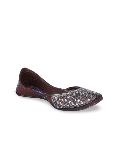 

MSC Women Brown Woven Design Leather Mojaris