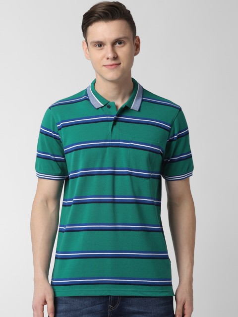 

Peter England Casuals Men Green Striped Polo Collar T-shirt