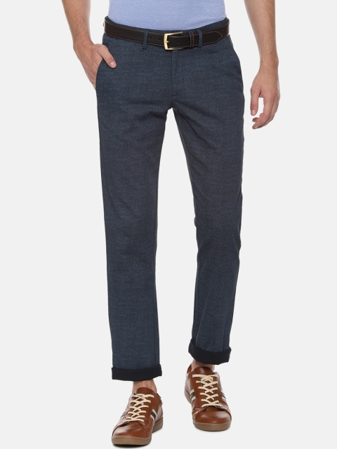 

Allen Solly Men Grey & Navy Blue Slim Fit Printed Regular Trousers