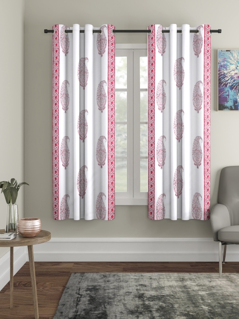 

Home Sizzler White & Red Set of 2 Window Curtains