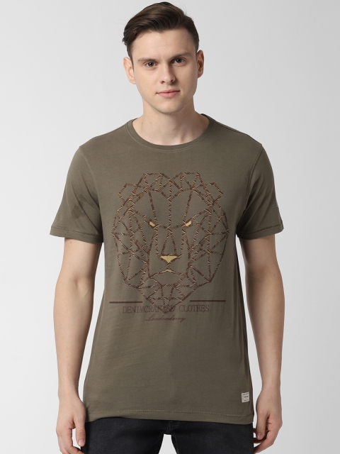 

Peter England Casuals Men Brown Printed Round Neck T-shirt