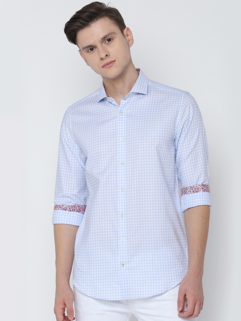 

SIMON CARTER LONDON Men Blue & White Slim Fit Checked Casual Shirt