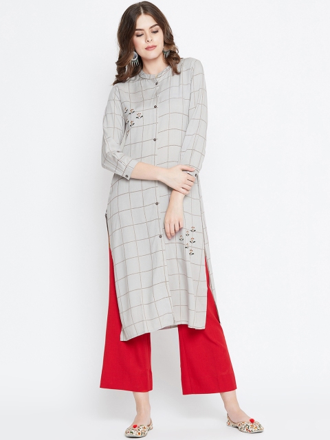 

rangeelo rajasthan Women Grey Checked Straight Kurta