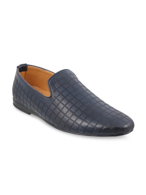 

Mochi Men Blue Textured Formal Slip-On Shoes