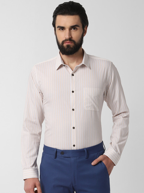 

Peter England Men Beige Regular Fit Striped Formal Shirt