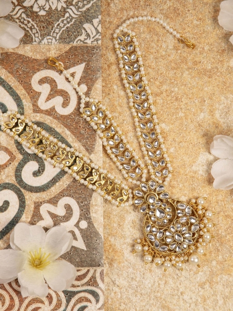 

ANIKAS CREATION Women Gold-Plated & White Kundan & Pearl Embellished Matha Patti