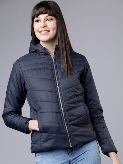 

Tokyo Talkies Women Navy Blue Solid Hooded Jacket