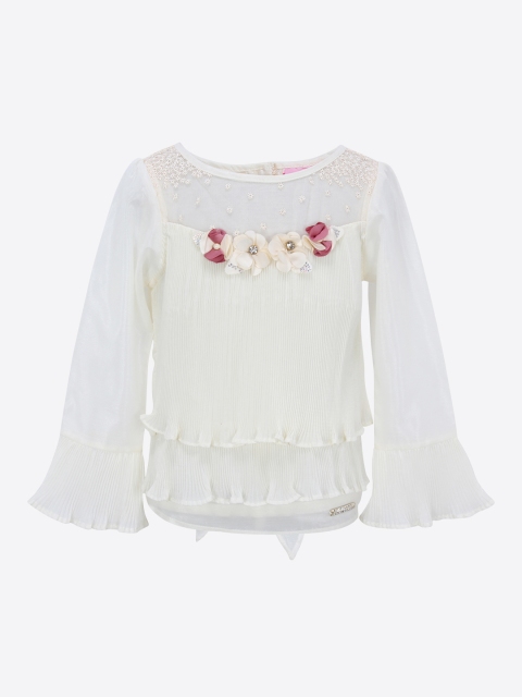 

CUTECUMBER Girls Cream-Coloured Solid Top with Applique Details