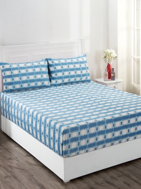 

MASPAR Blue & White Geometric 210 TC Cotton 1 King Bedsheet with 2 Pillow Covers