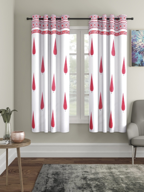 

Home Sizzler White & Red Set of 2 Window Curtains