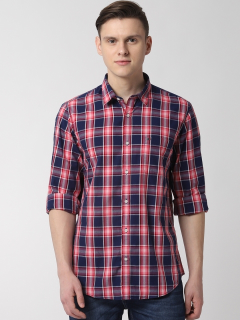 

Peter England Casuals Men Navy Blue & Pink Slim Fit Checked Casual Shirt