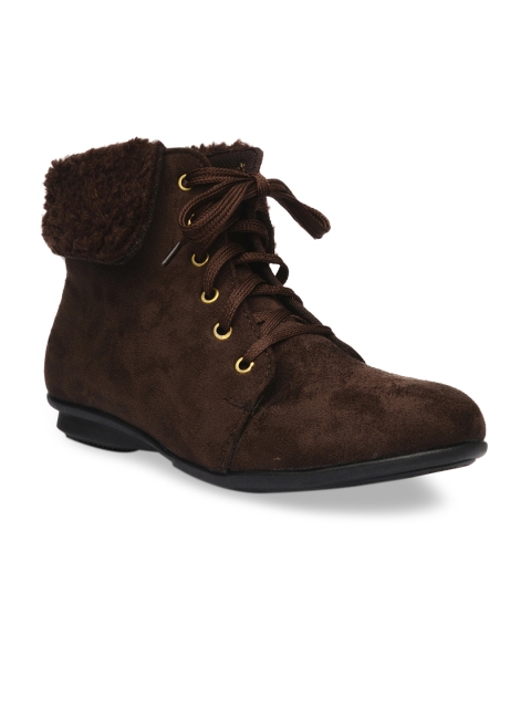 

Bruno Manetti Women Brown Solid Suede Mid-Top Flat Boots