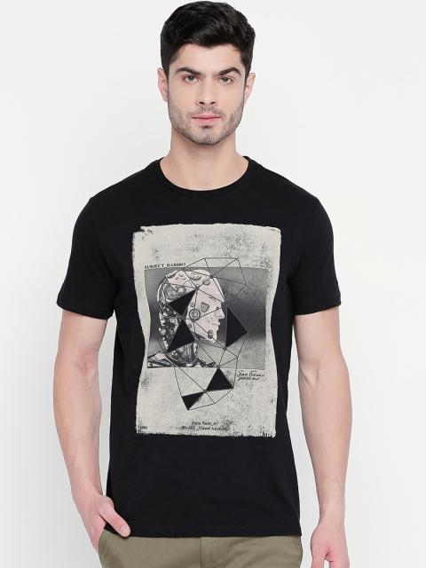 

SF JEANS by Pantaloons Men Black Printed Round Neck Pure Cotton T-shirt