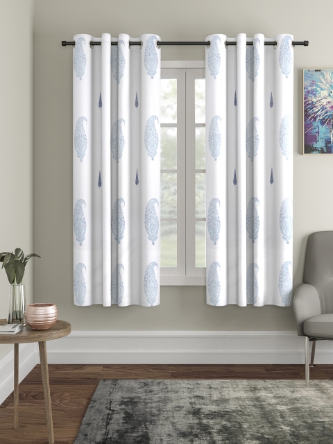 

Home Sizzler Off-White & Blue Set of 2 Window Curtains