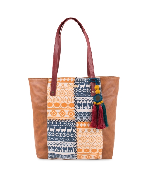 

Chumbak Tan & Orange Printed Shoulder Bag