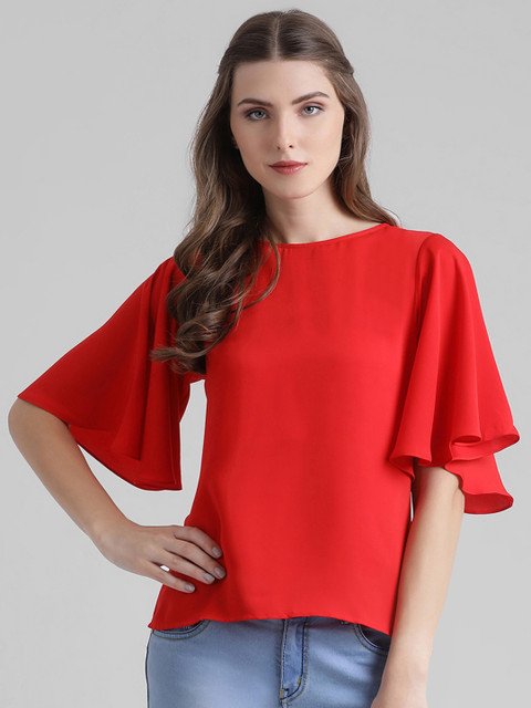 

Zink London Women Red Solid Styled Back Top