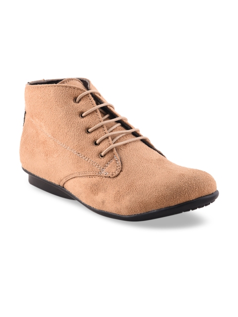 

Bruno Manetti Women Beige Solid Suede Mid-Top Flat Boots