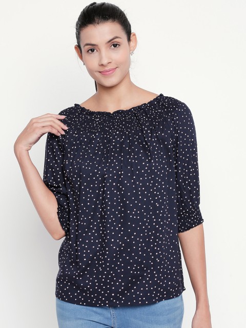 

Honey by Pantaloons Women Navy Blue & White Polka Dot Print Top