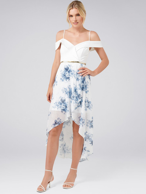 

Forever New Women White & Blue Printed Fit and Flare Dress