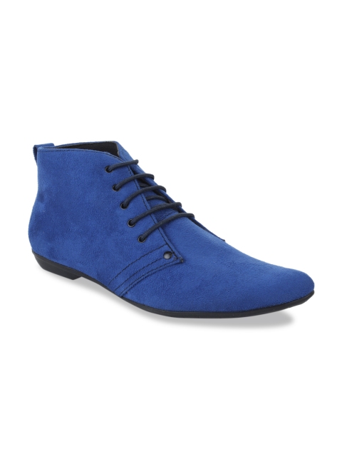 

Bruno Manetti Women Blue Solid Suede Mid-Top Flat Boots
