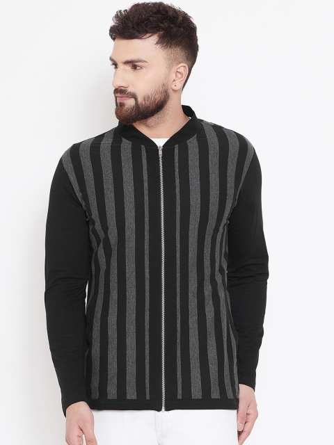 

Hypernation Men Black Striped Lightweight Tailored Jacket