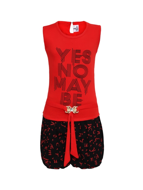 

Aarika Girls Red & Black Printed Top with Shorts